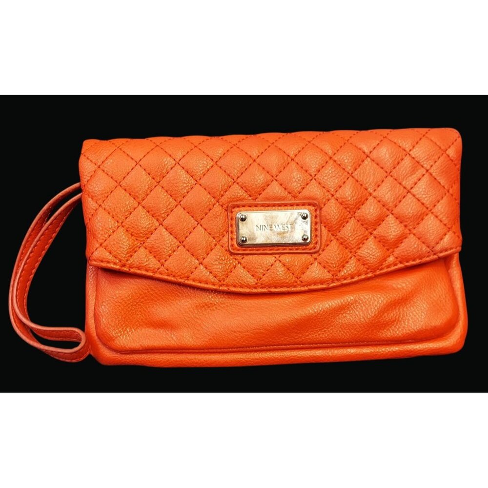 Nine West Quilted Orange Clutch Wristlet JJ O